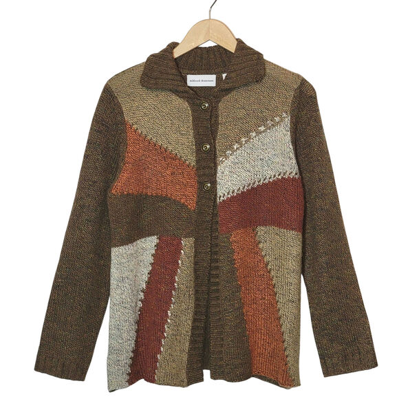 Alfred Dunner Brown Orange Colorblock Cardigan Sweater Soft Cozy Fall Style L - Picture 7 of 11